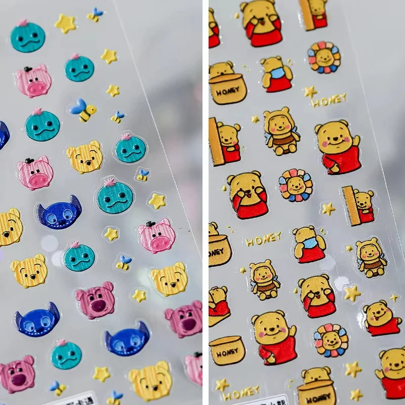 

5D New Disney Winnie The Pooh Nail Stickers Cartoon Mickey Minnie Sticker Animation Princess Nail Art Supplies Nail Decoration
