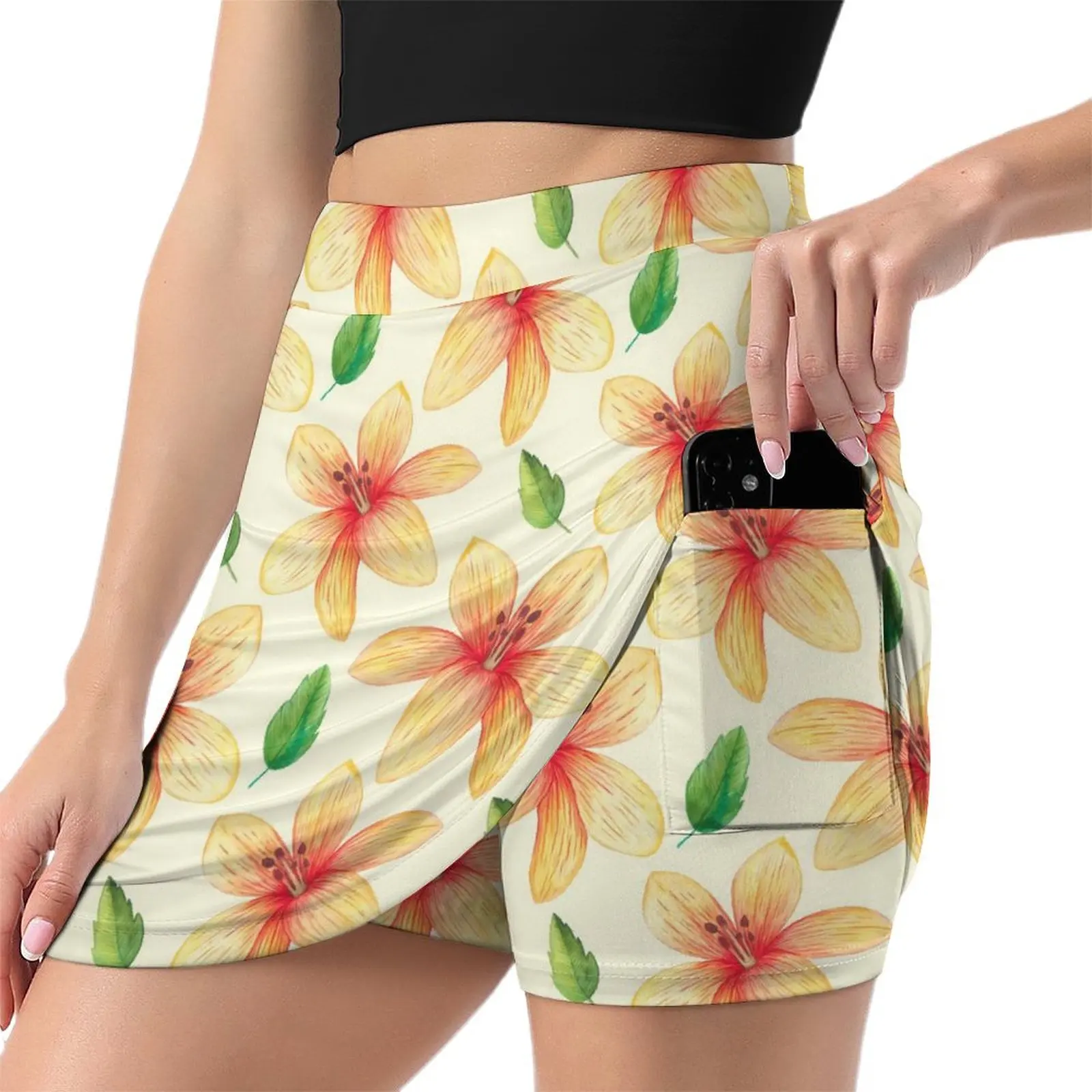 Lily Floral Skirt Female Yellow Flowers Vintage Mini Skirts Summer Streetwear High-waisted Design Oversize Casual A-line Skirt