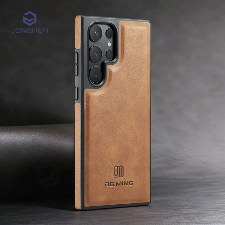 Luxury Strong Magnetic Retro Leather Case for Samsung Galaxy S24 Plus S23 S25 Ultra Car Mount Wireless Charge Shockproof Cover