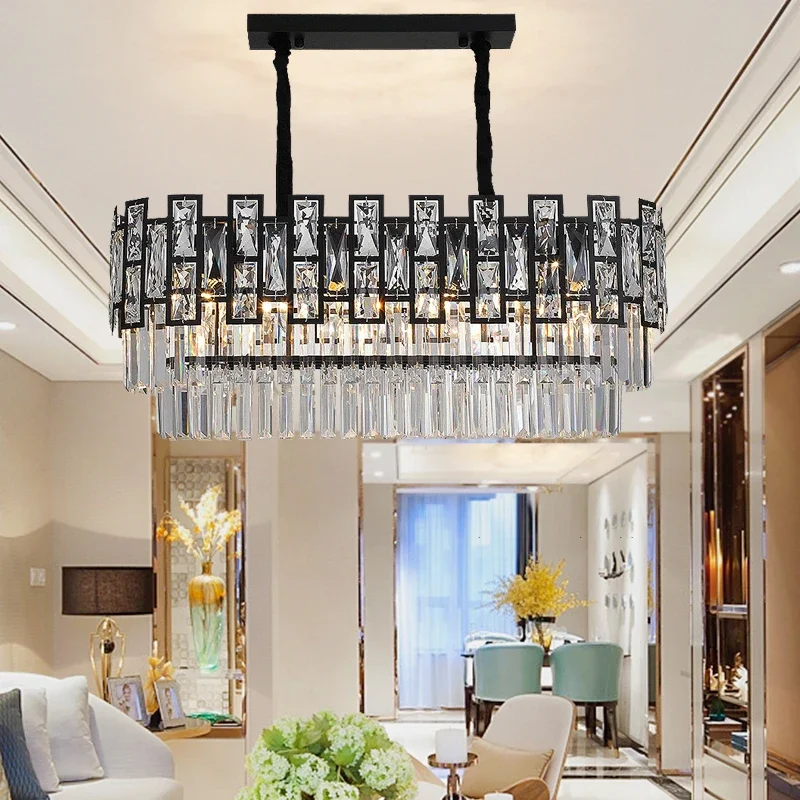 

Crystal Chandelier for Living Room 2025 Modern Rectangle Kitchen island indoor Lighting led Chandeliers Black Metal Lights