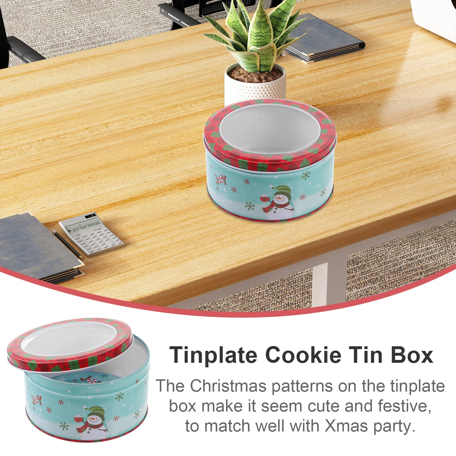 

1 Piece Tinplate Cookie Box Christmas Candy Container Biscuit Tin Storage Case Holiday Treat Box Xmas Gift Decor