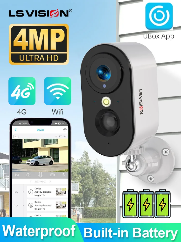 LS VISION 2K 5MP 4G carte SIM caméra détection humaine WiFi caméra intégrée 5200mAh batterie sécurité Surveillance caméscope vidéo