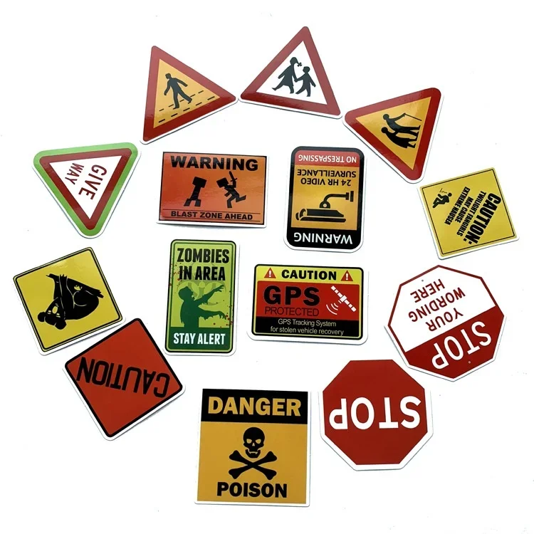 2Sets =100Pcs Warning Signs Warning Stickers Car and Motorcycle Waterproof Stickers