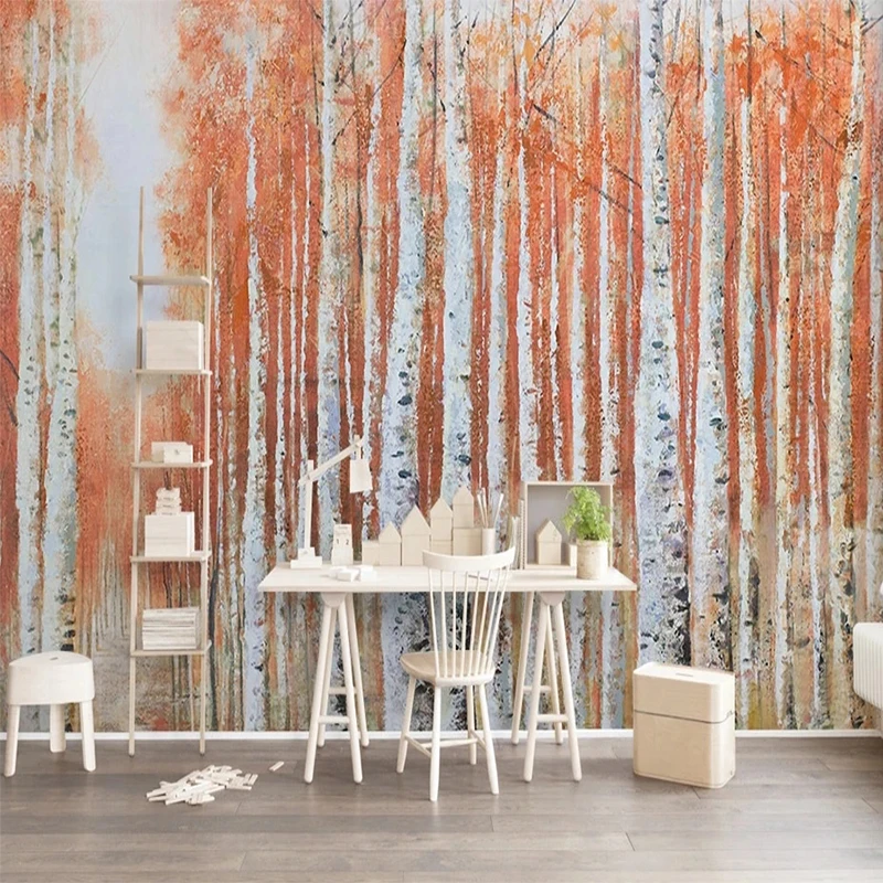 Custom Photo Wallpaper Modern 3D Birch Forest Oil Painting Landscape Mural Living Room TV Background Wall Paper Papel De Parede