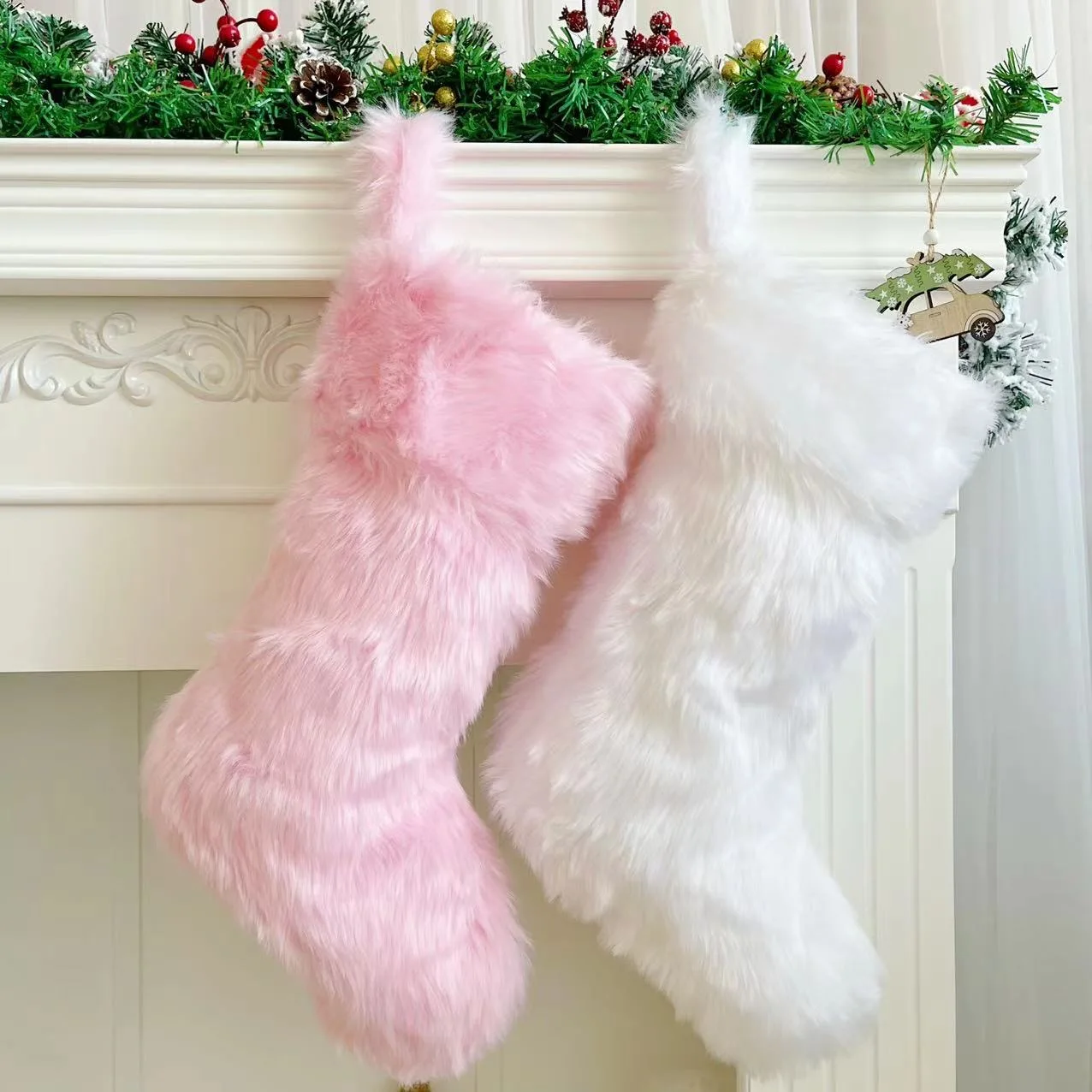 Wholesale Popular Christmas Socks 20 Inch Long Hair Christmas Tree Ornament Rabbit Hair Gift