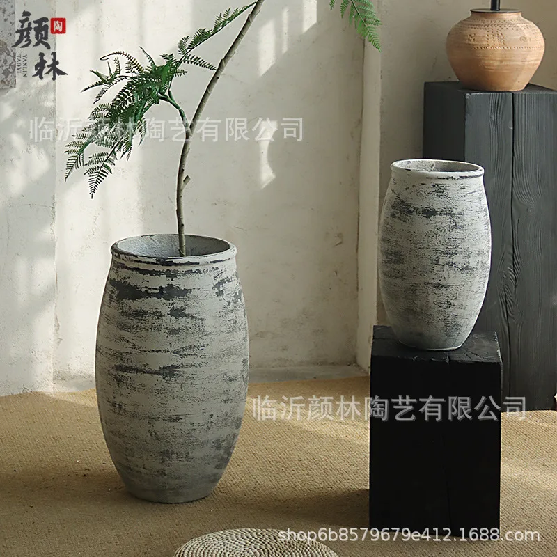 

Off-white high vintage old floor cement flower pot living room shopping mall hotel planter outdoor landscape green plants