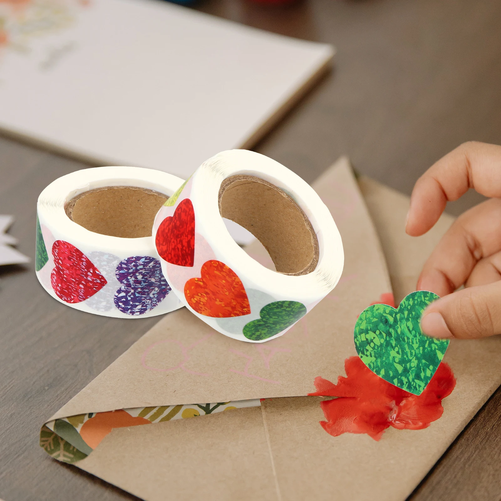 

Colorful Gift Stickers 2 Rolls Heart Shape Copper Plate Labels for Valentine Wedding Bright Decorations