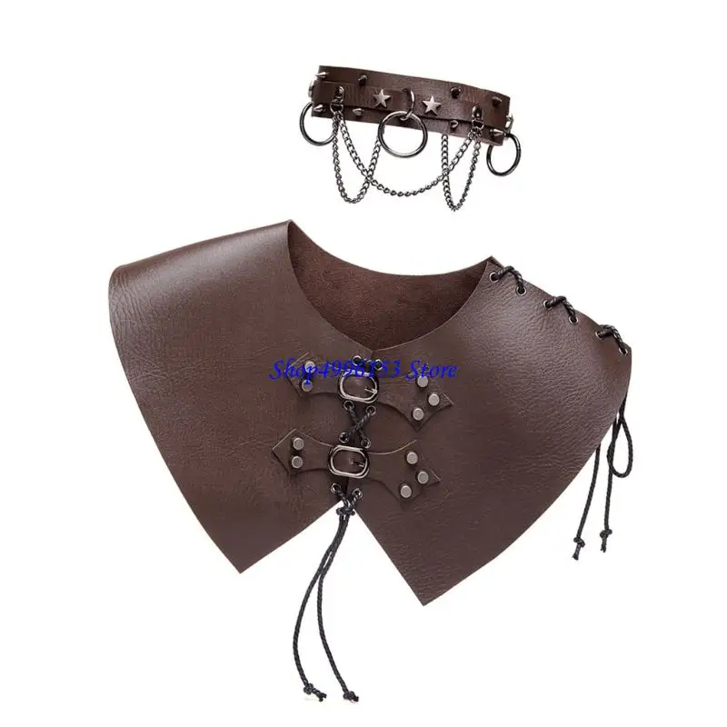 

Q0KE 1/2Pcs Medieval Shoulder Armour Faux Leather Adjustable Pauldrons Rivets Choker