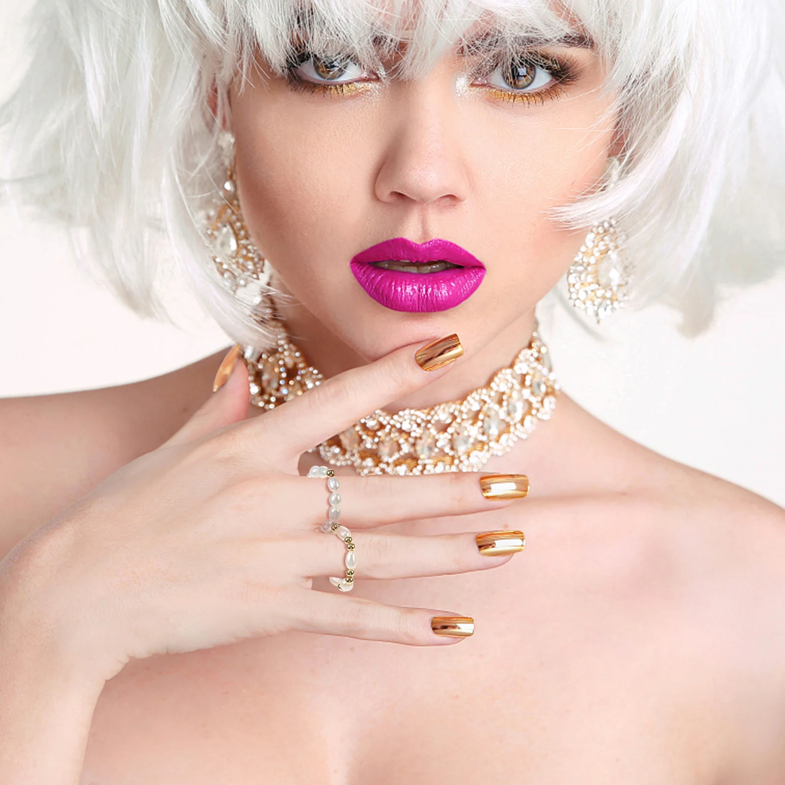 

2Pcs Pearl Rings Women's Elegant Adjustable Beaded Ring Fashion Jewelry Versatile Statement Ring for Party Valentine Anniversary