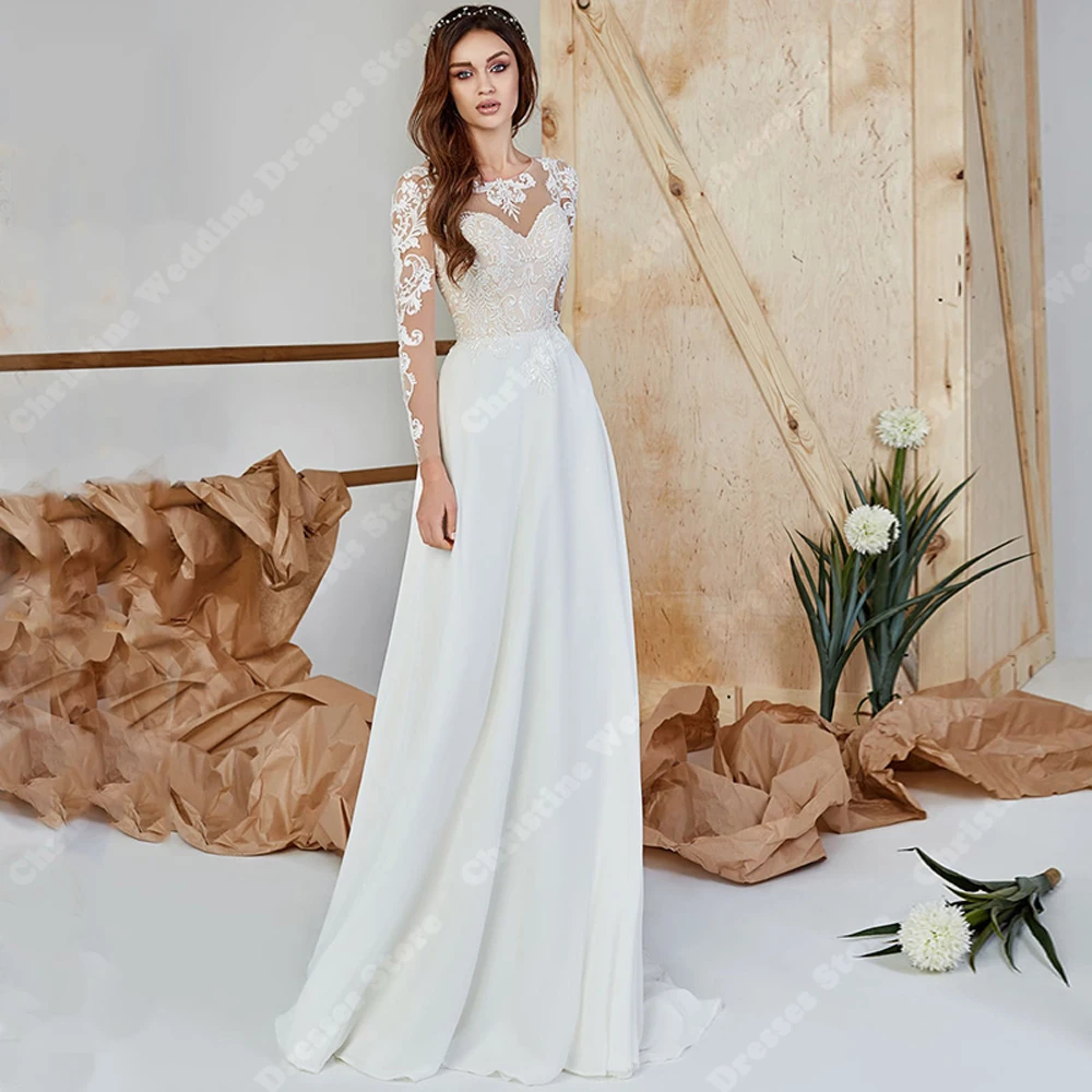 

2024 Modern A-Line Women Wedding Dresses Elegant Lace Printing Bridal Wedding Gowns Mopping Length Engagement Vestidos De Noche