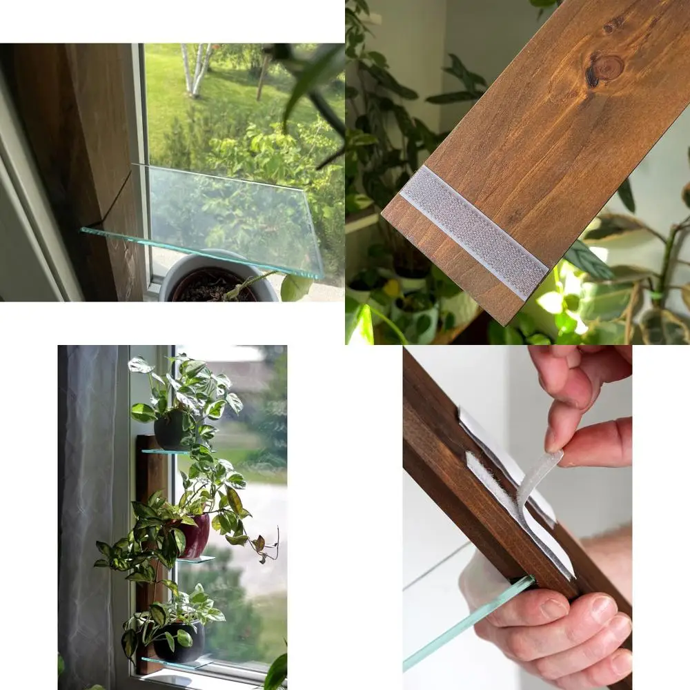 

3-Tier Wooden & Glass Window Plant Shelf - Removable, Easy Setup, Renter-Friendly Indoor Stand