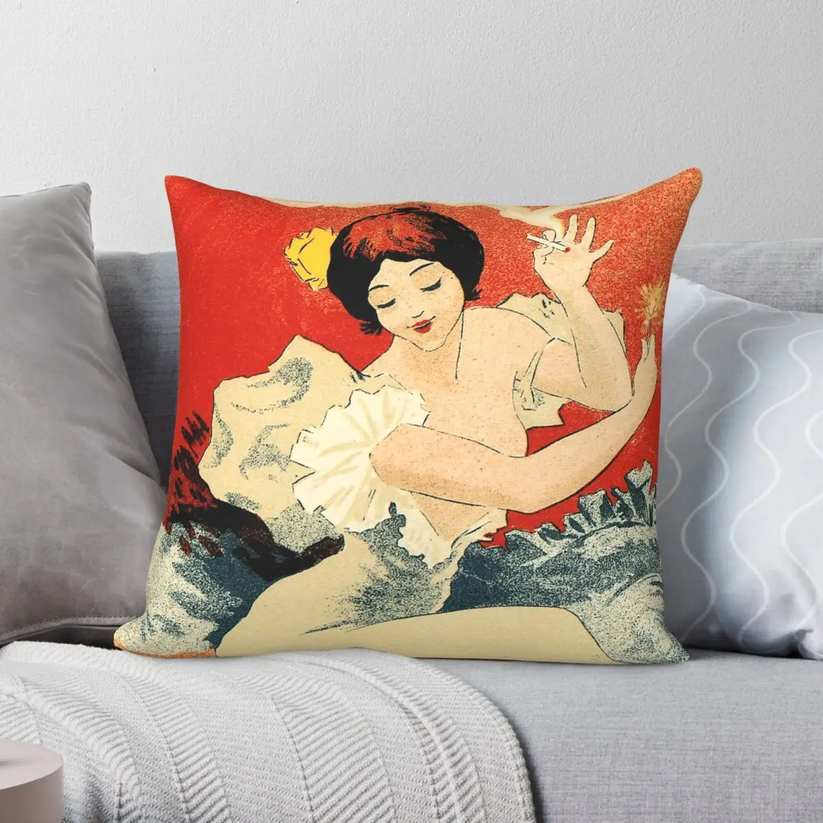 Job Papier Cigarettes Georges Meunier Square Pillowcase Polyester Linen Velvet Printed Zip Car Cushion Cover Wholesale 18"