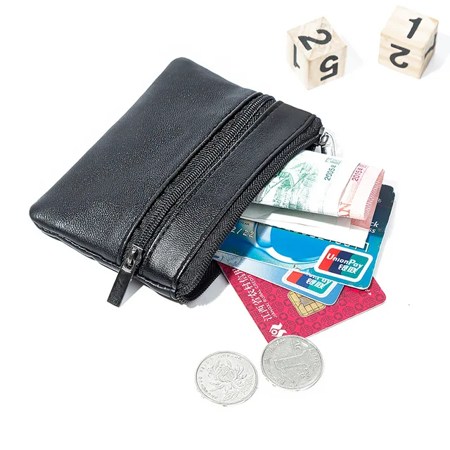 Mężczyźni Kobiety Karta Moneta Klucz Miękki uchwyt Zip Skórzany portfel Torebka Torebka Prezent Nowa moda Czarne mini etui na monety