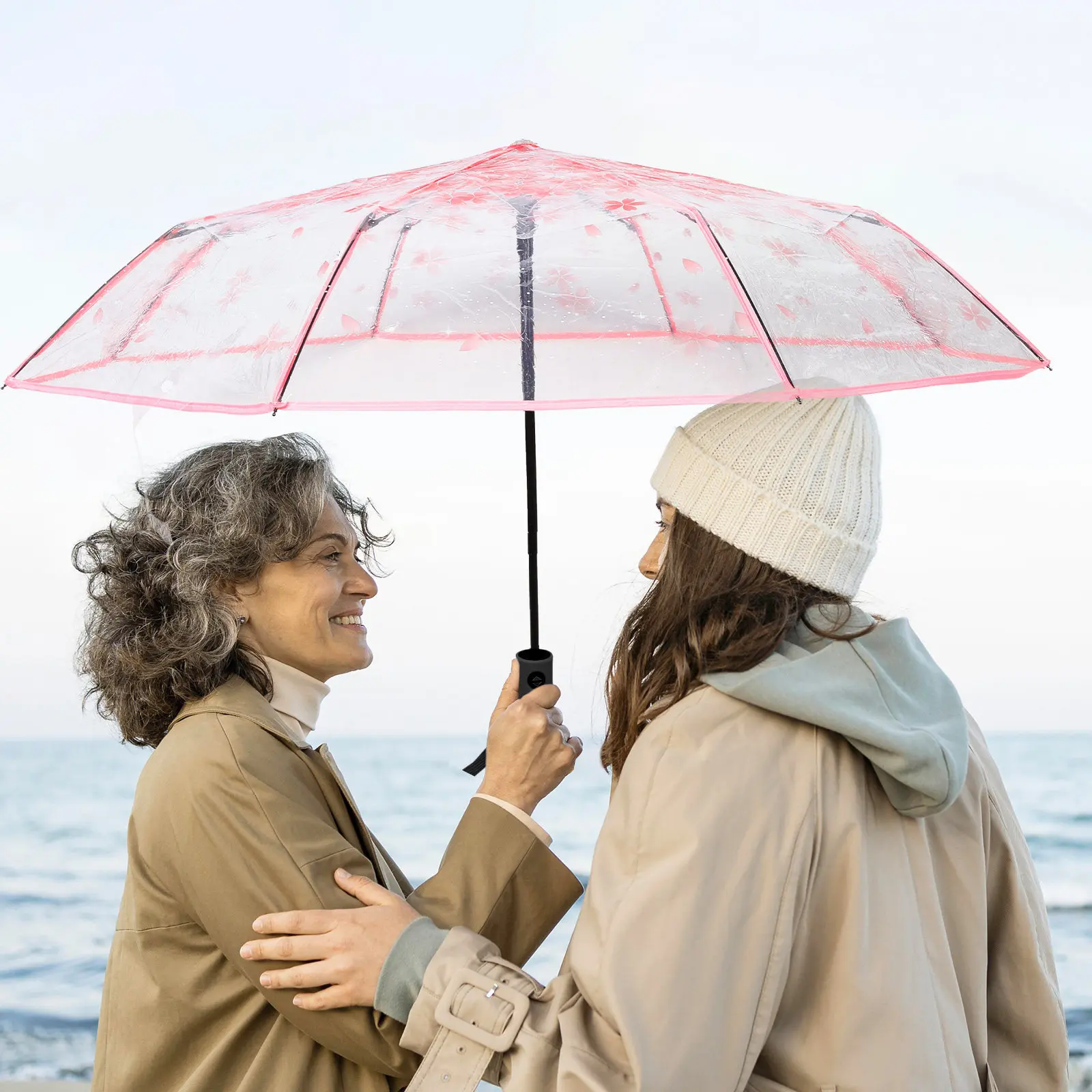 

Прозрачный зонт с узором вишневого цвета, компактный складной зонт от дождя для женщин, легкий, портативный, для путешествий, с защитой от ультрафиолета, модный