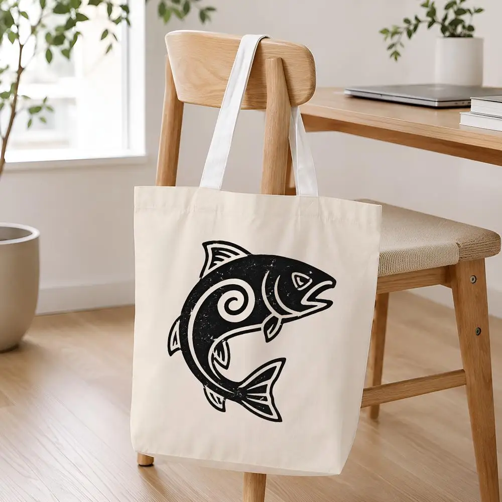Wild Totem Animals Storage Bags Lightweight Foldable Canvas Tote For Shopping Commuting And Travel
