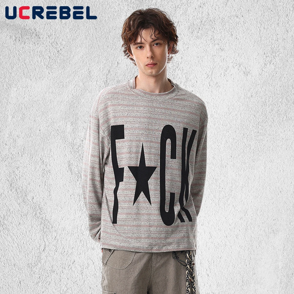 

Мужская футболка с принтом в полоску в стиле Y2K, свободного кроя, с длинным рукавом и круглым вырезом, весенняя, в уличном стиле