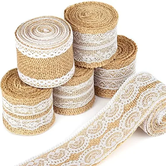 2M/Roll Natural Vintage Jute Burlap Lace Ribbon Crafts DIY Sewing Jute Fabric Gift Wrap Wedding Party Christmas Home Decoration