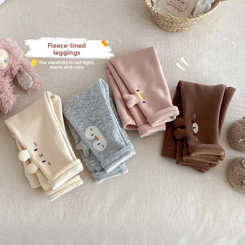 Girls' Super Cute Leggings 2025 New Winter Baby Three-dimensional Ears Thick Casual Pants Children's Winter Pants