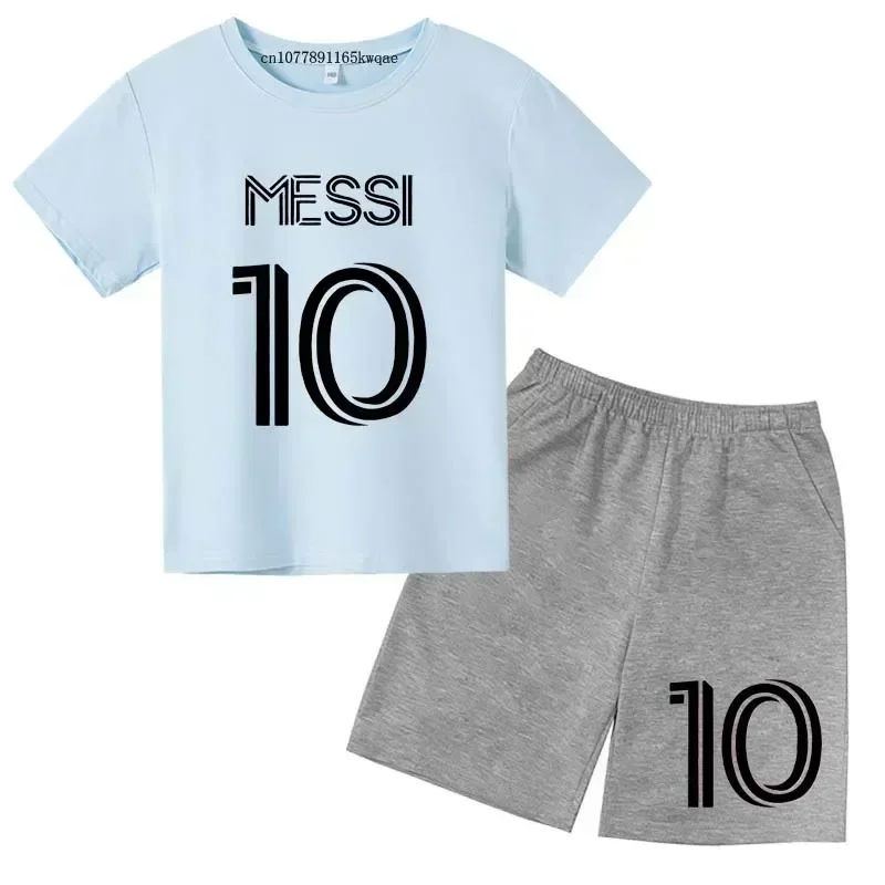 Kids Super Soccer Star No.10 Messi Print T-shirts+shorts 2pcs Set Sports Suits 3-14Y Boys Girls Idol Streetwear Children Sets