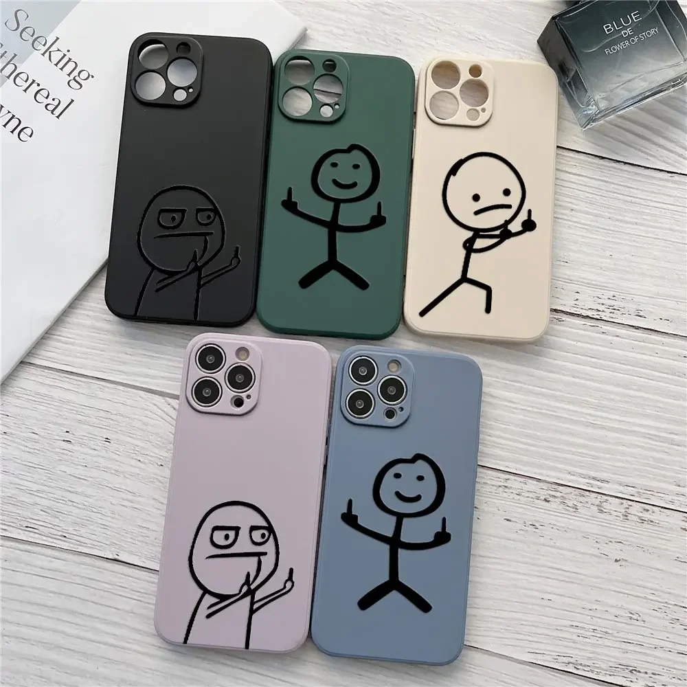 

Funny Middle Finger Cute Man Phone Case For iPhone 15 14 13 12 11 Pro Max Mini 7 8 15 Plus Liquid Silicone Back Cover