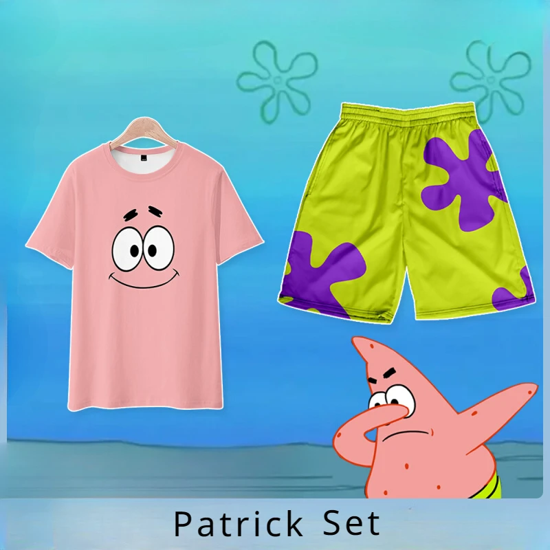 Kids Patrick Star SpongeBob Children\'s Summer Short Sleeved T-shirt and Shorts Set Beach Pants Casual and Breathable Cool Beach