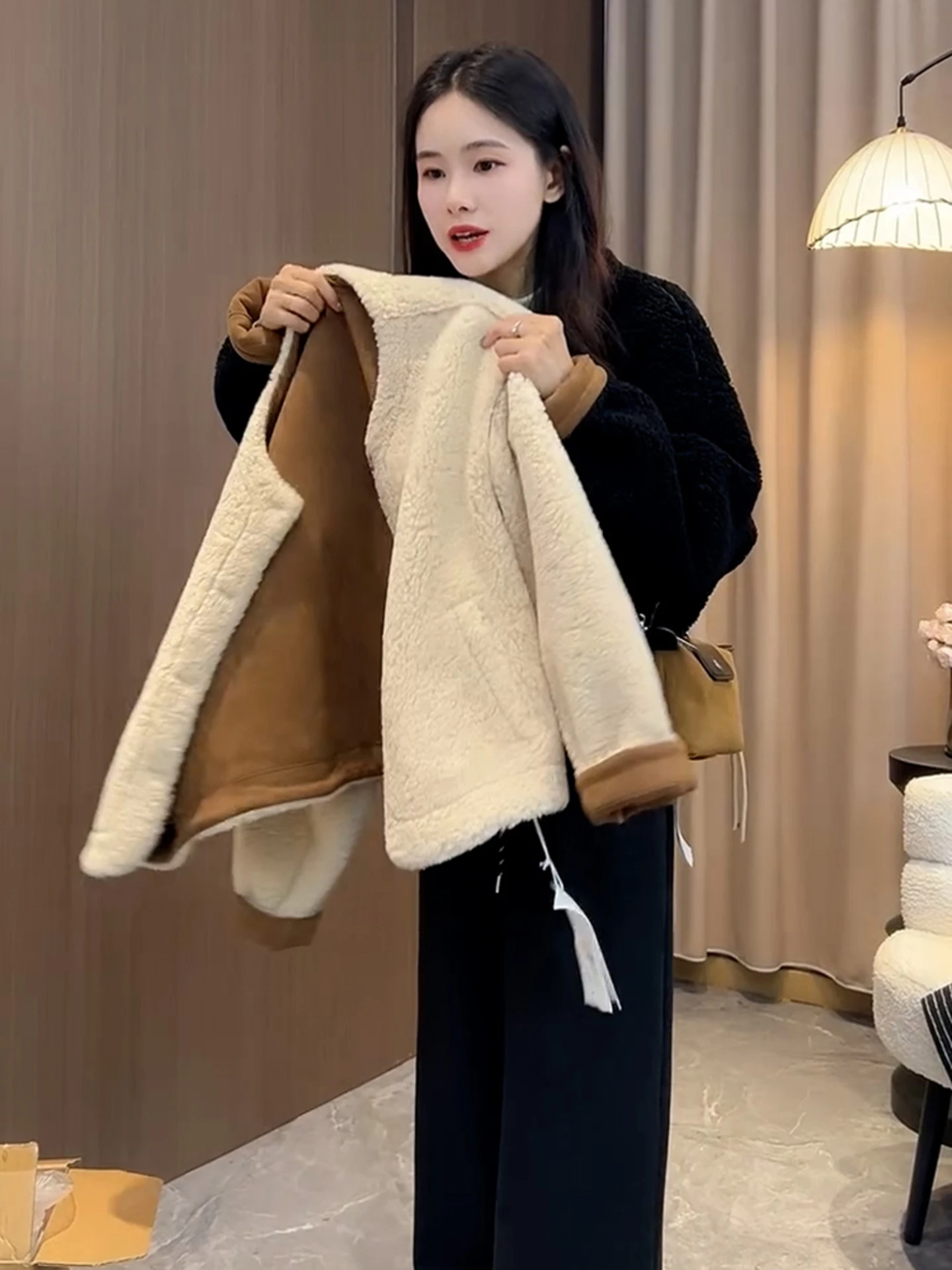 معطف أنيق من فرو الخروف للنساء، معطف كاجوال دافئ جديد لفصلي الخريف والشتاء، ياقة مستديرة وأكمام طويلة للسيدات