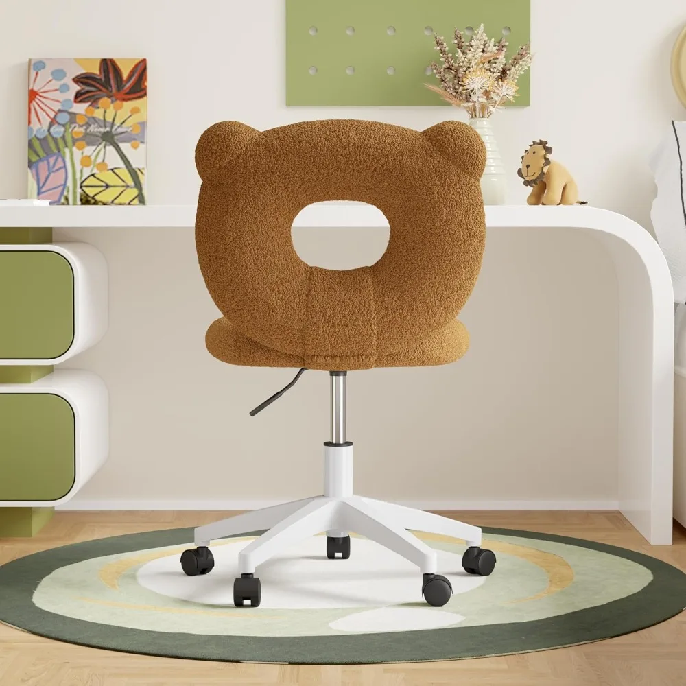 

Bear Kids Desk Chair with Wheels& Back, Adjustable Armless Child Study Chair, Cute Teddy Fabric Office Chair, Vanity Makeup Chai
