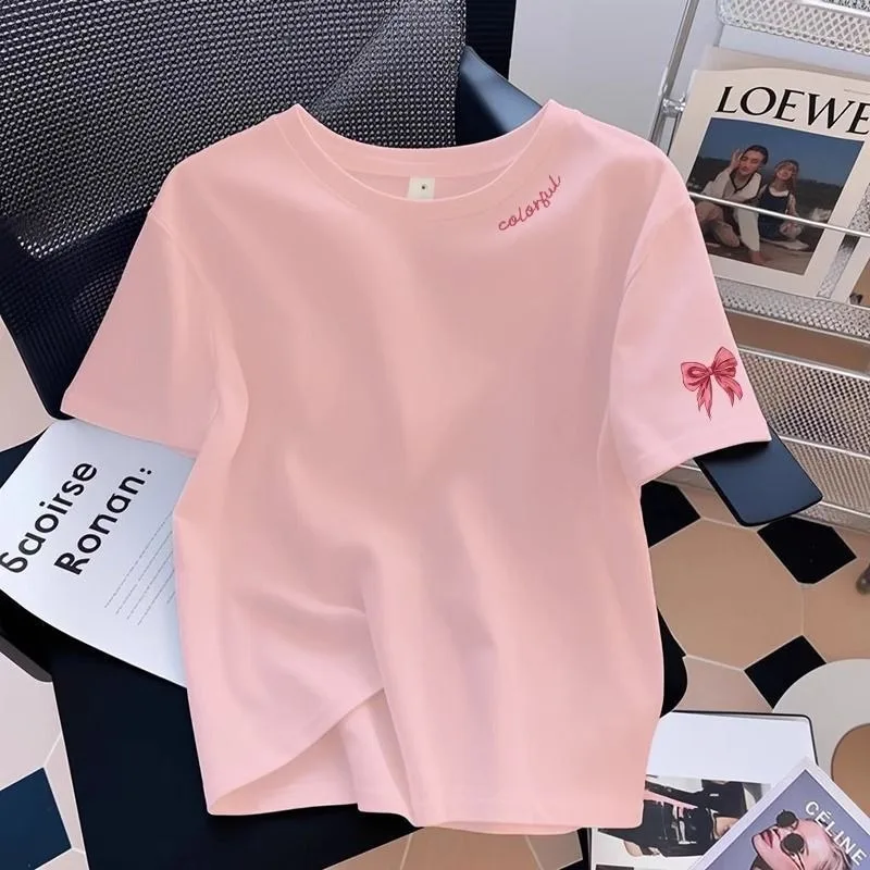Butterfly Knot Round Neck Printed Children's T-shirt Loose Men's and Women's Stylish Parent-child Outfit Summer New Style