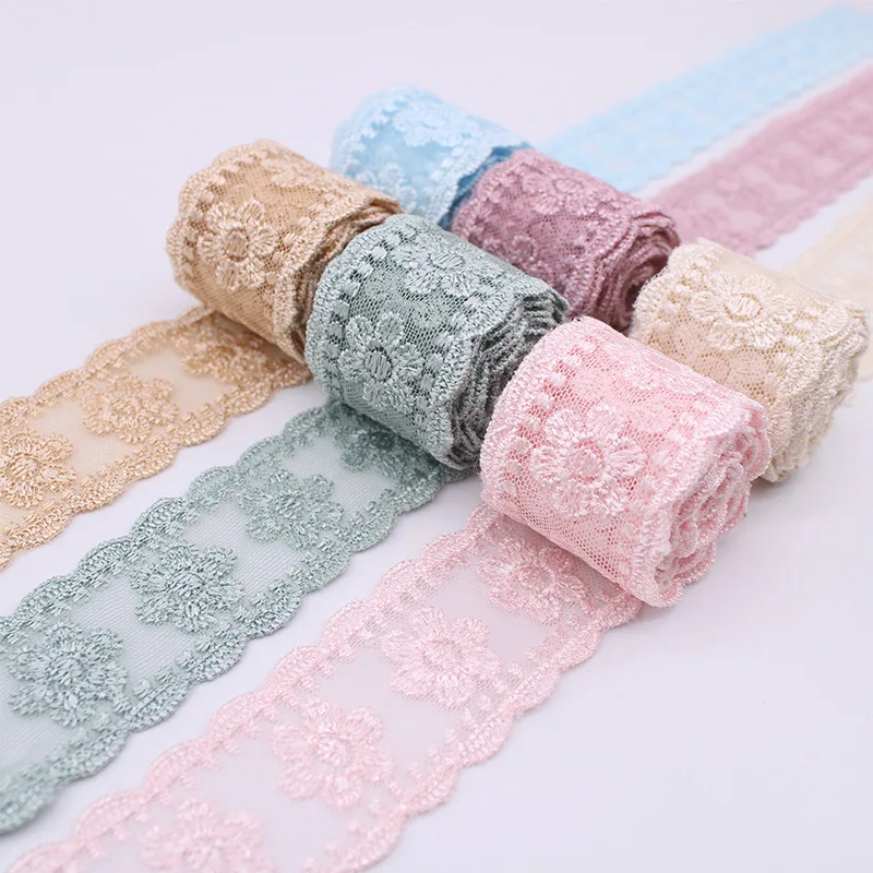 2 Yards Colorful Lace Ribbon Floral Trim Sewing Crafting Lace Ribbon for Gift Wrapping DIY Scrapbooking Party Decoration Crafts