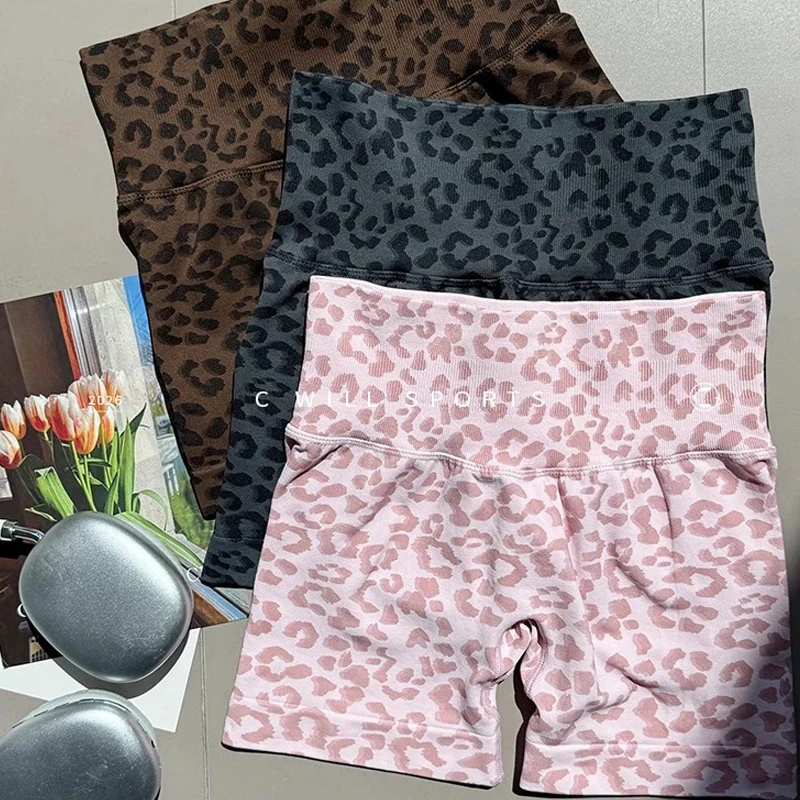 Women's High Waist Butt Lifting Yoga Biker Shorts New Leopard Print Slim Fit for Gym Workout Training