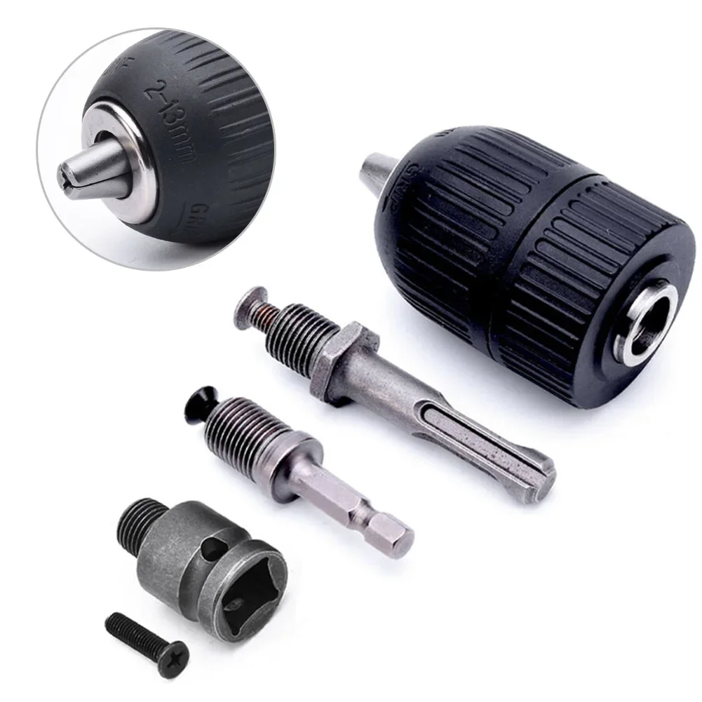 Mandril de broca sem chave com 3/8 polegadas, 5 peças 2-13mm, soquete quadrado, adaptador de conversor, kit de ferramentas de broca