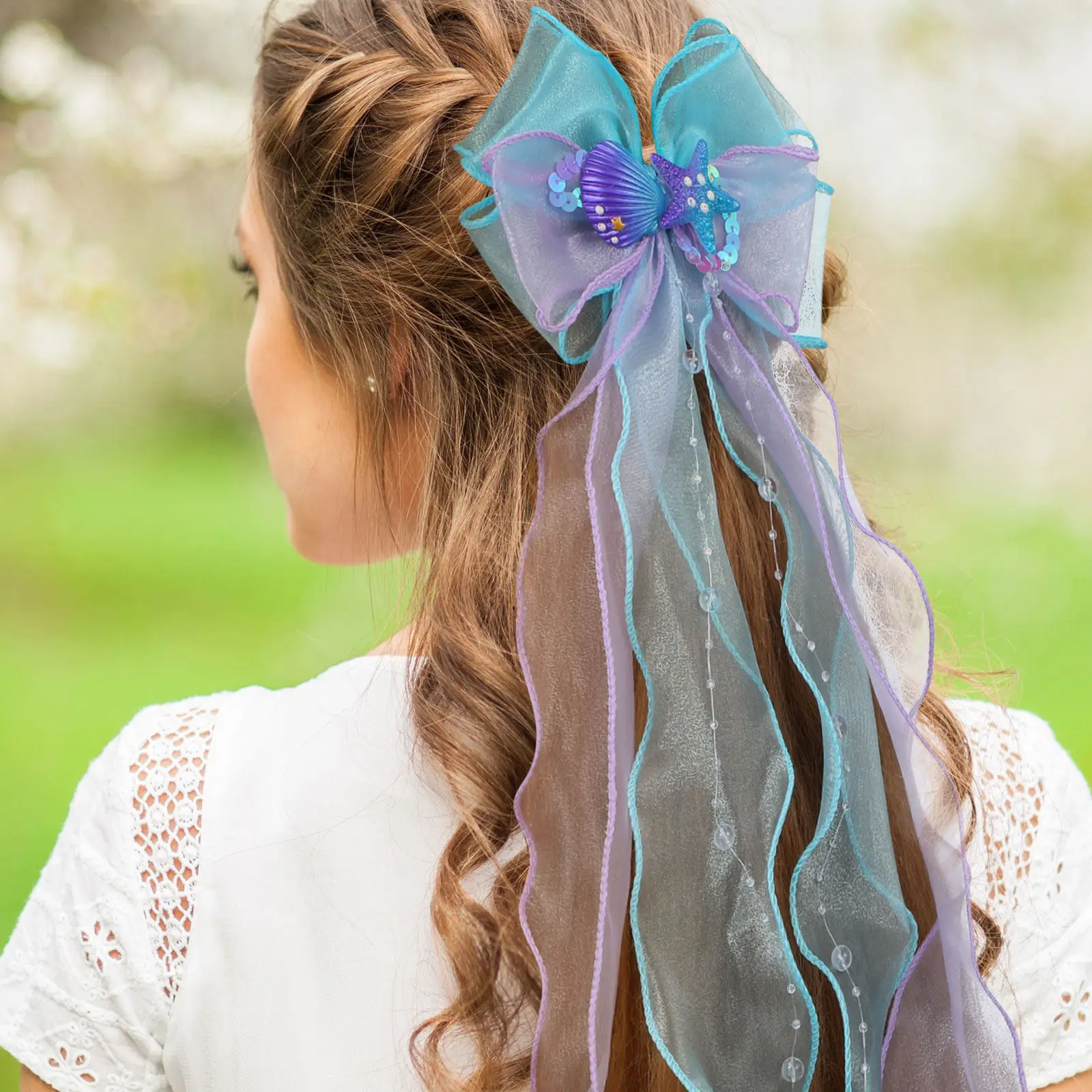 

2Pcs Mermaid Hair Clips Fashionable Bowknot Hair Claws with Shell Pattern Strong Hold Perfect for Girls Women Daily Use