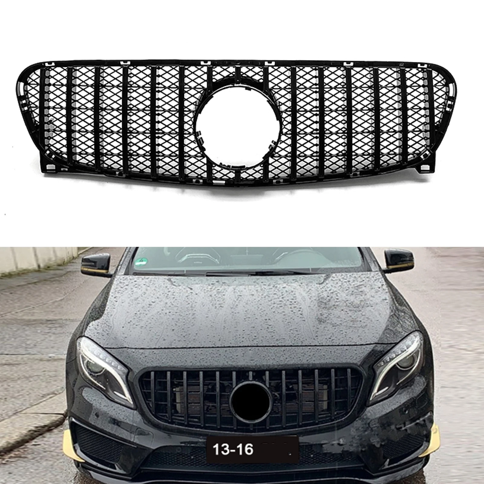 Grill Front Grille For Mercedes-Benz GLA Class X156 2014-2016 GT R Style GLA200 GLA250 Black/Silver Car Upper Bumper Hood Mesh