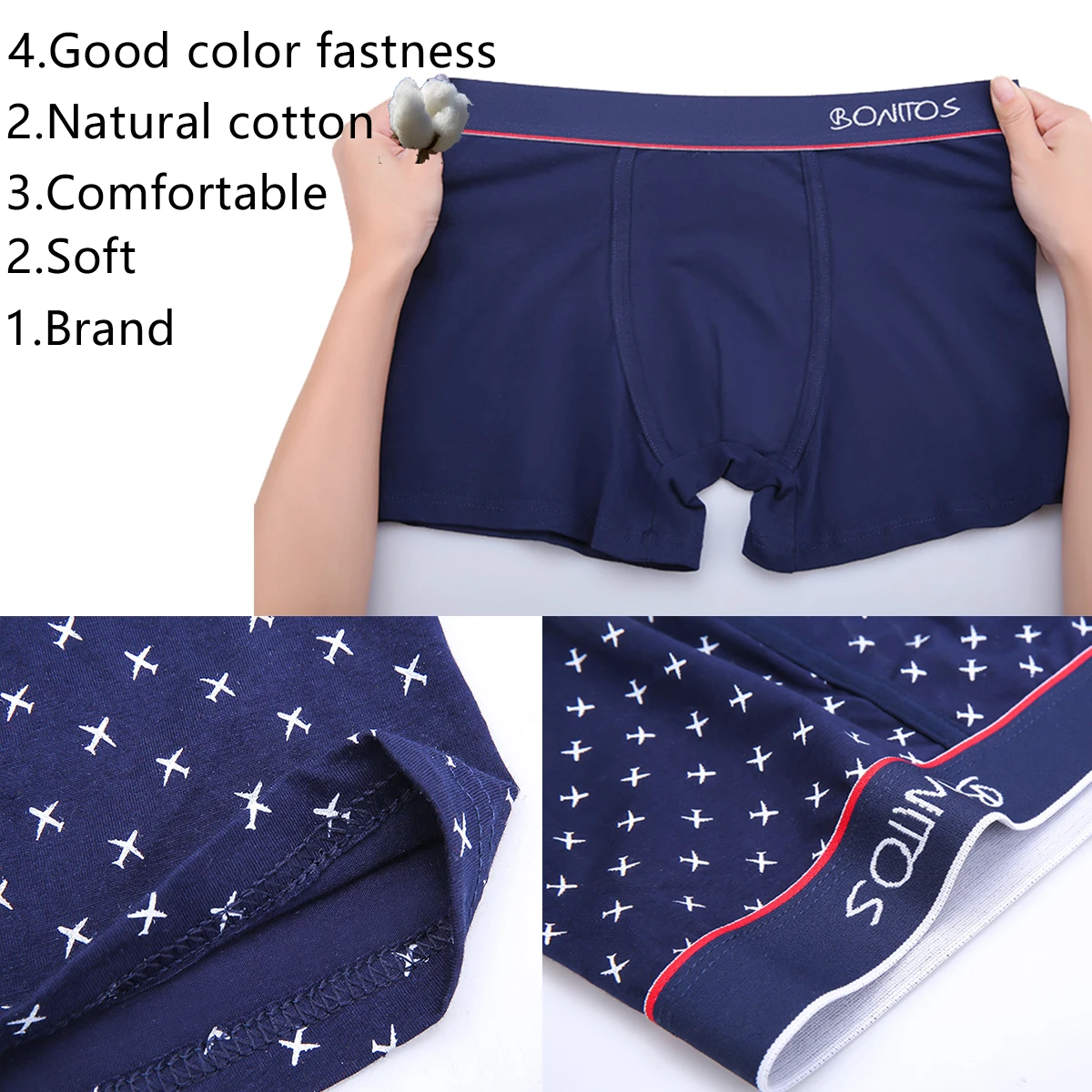 Mens Underwear Boxers 3pcs/lot Male Panties Cotton Boxershorts Men Solid Underpants Comfortable Brand Shorts