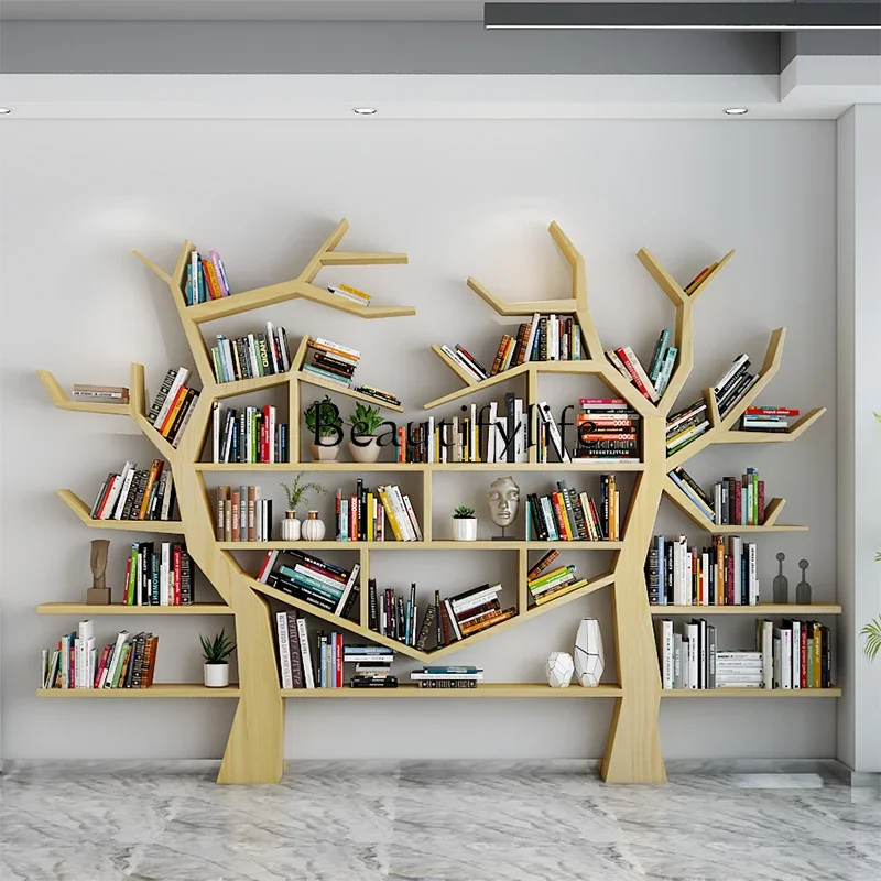 

Solid Wood Creative Art Tree-Shaped Bookshelf and Storage Shelf Office Multi-Layer Partition Floor Reading Rack