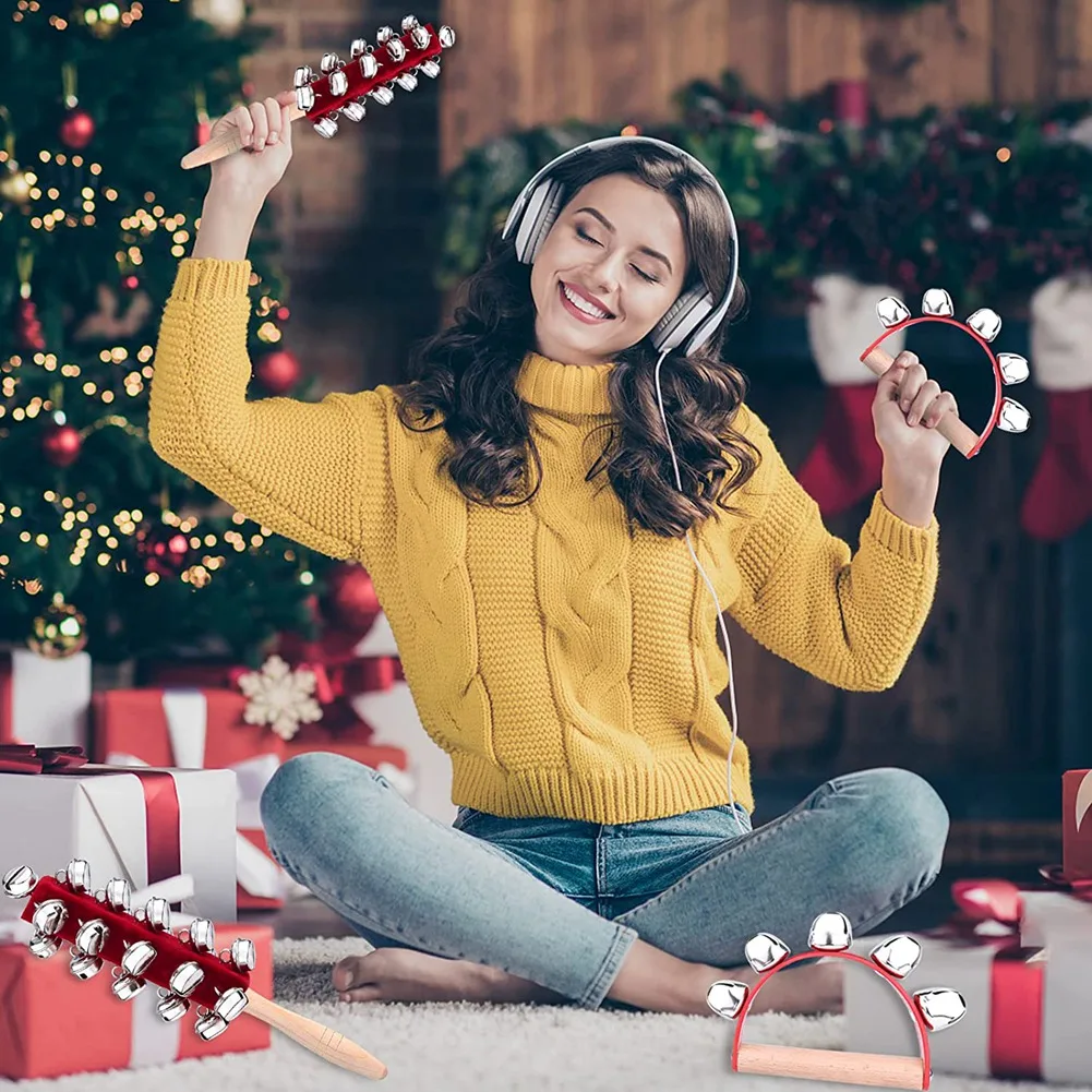 Mão De Natal Jingle Shaker, Trenó De Madeira, Chocalhos De Punho, Instrumentos Musicais