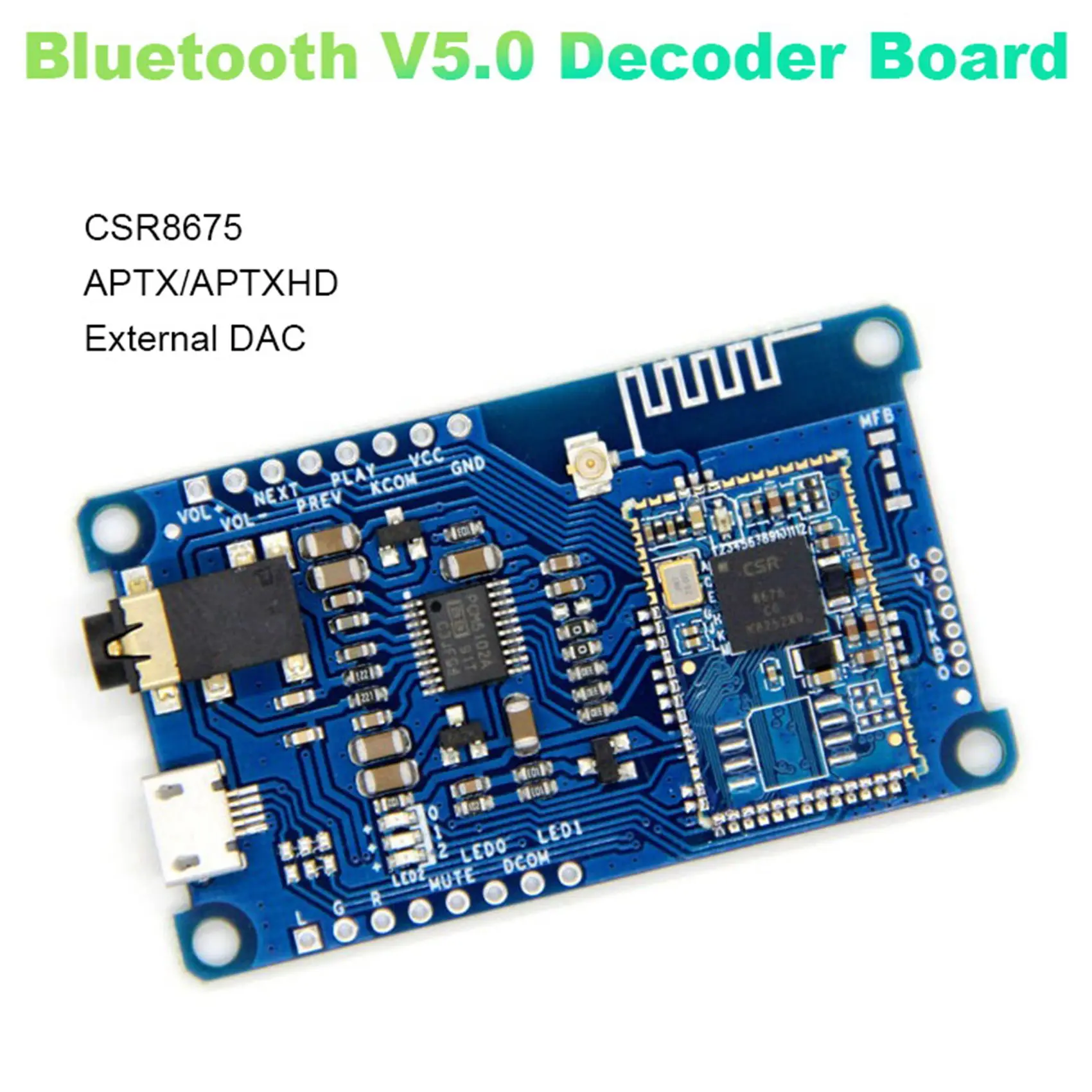 CSR8675 Bluetooth V5.0 Decoder Board PCM5102A Low Power Consumption Support APTX/APTX-LL/APTX-HD