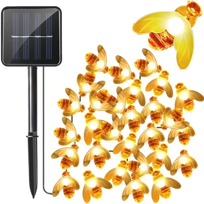 

1pc 50LED Solar Garden Lights, Honey Bee Fairy String Lights,7M 8 Mode Waterproof Outdoor Gargen Lighting For Flower Fence,Lawn