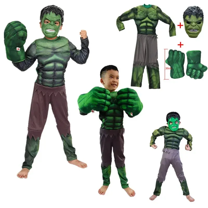 

Boys Superhero Costume Movie Justice Hero Green Giant Cosplay Jumpsuit Children's Sponge Gloves Toys Halloween Party Gifts