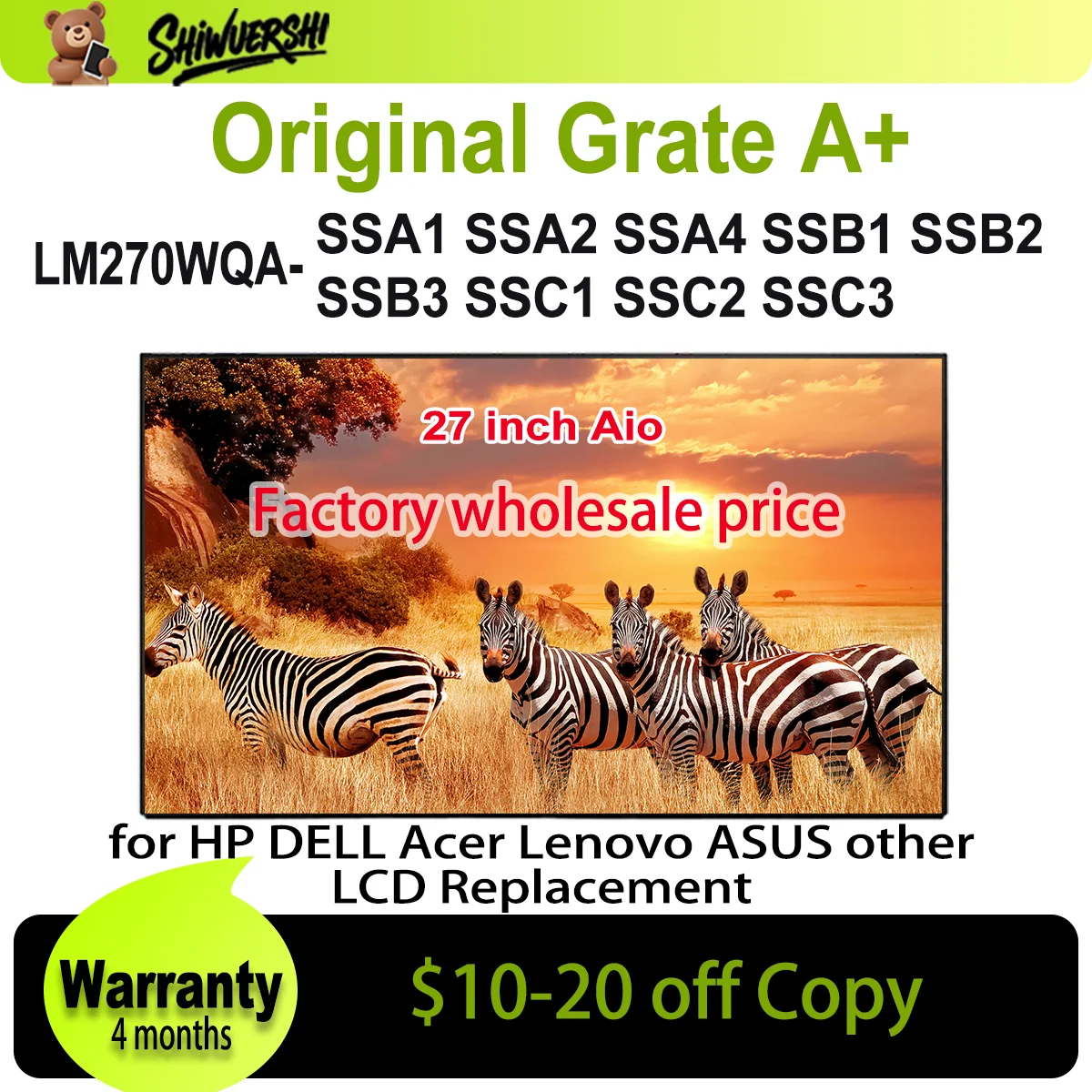 

wholesale Original New LM270WQA SSA1 SSA2 SSA4 SSB1 SSB2 SSB3 SSC1 SSC2 SSC3 27 inch IPS QHD For LG Dell AIO LCD Screen Display