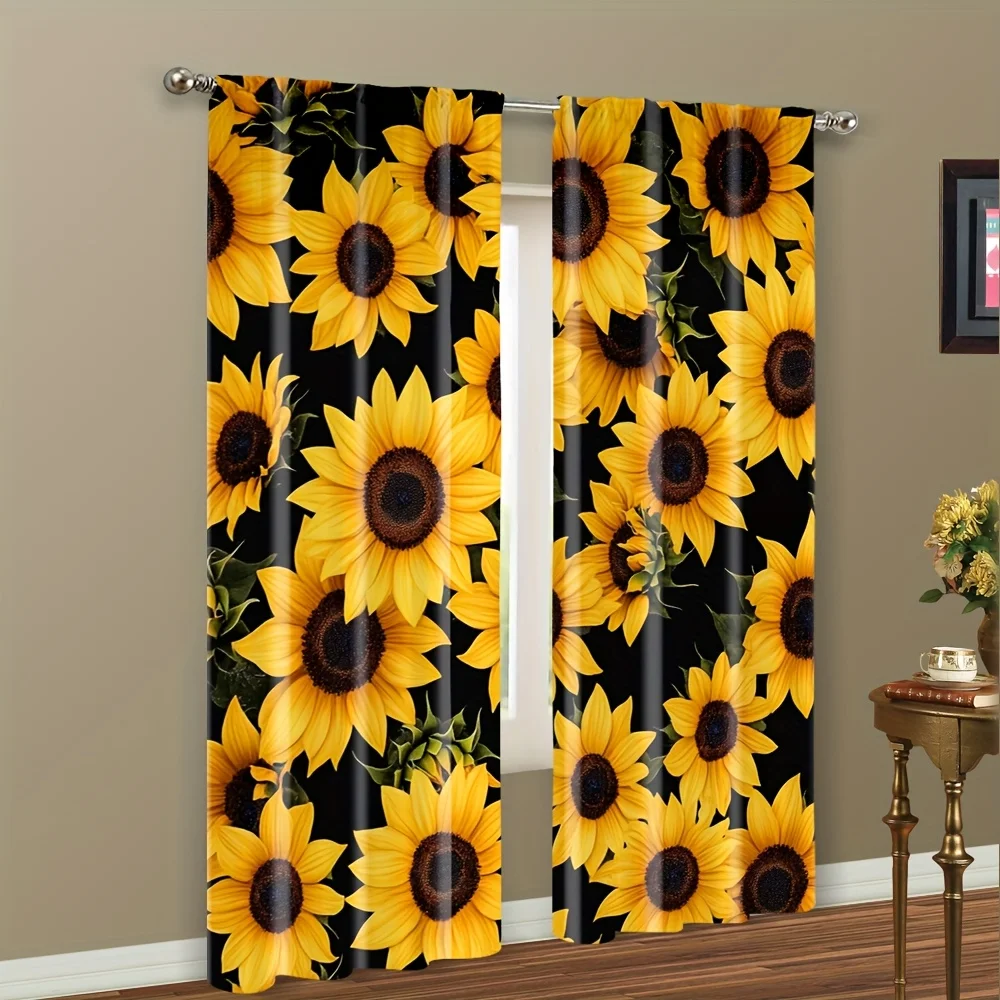 2pcs, Curtains Sunflower Protecting Privacy Family Party Decoration for Home Decor