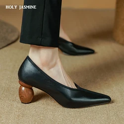 2023 New Women Pumps Spring Summer Office Party Wedding Strange Heels Pointed Toe Genuine Leather Shoes Woman Elegant Fashion