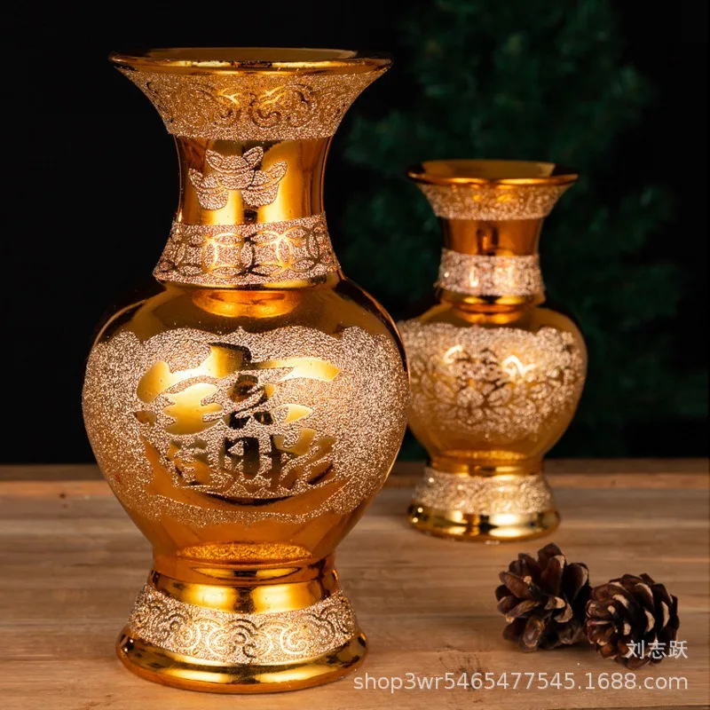 

Ceramic vase for Buddha Worship the god of wealth Guanyin Gold Water bottle Buddhist temple offering flowers Buddhist supplies