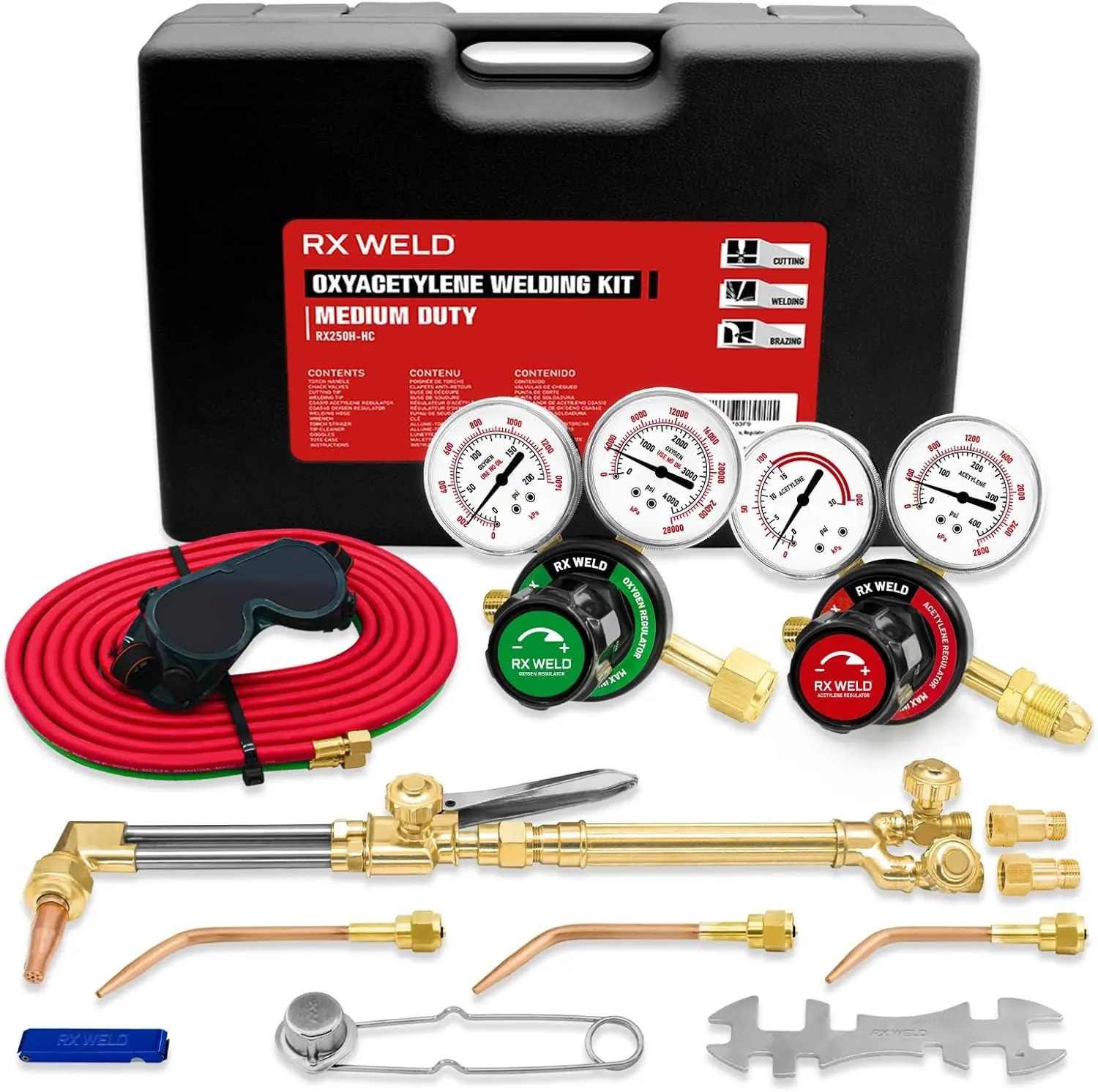 Oxygen Acetylene Torch Kit, Gas Cutting Welding Kit Portable Oxy Brazing Welder Tool Set with Check Valves, CGA540 and CGA510