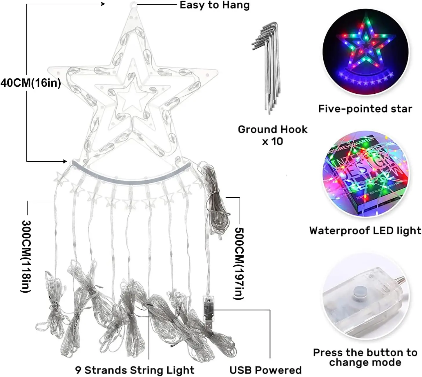 304LED akıllı noel ağacı dize işık yıldız Topper ile 3M APP kontrol peri dize işıklar Garland Garland açık dekor