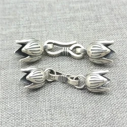 925 Sterling Silver Lotus Leather Cord End Cap with Hook Clasp for Bracelet Necklace