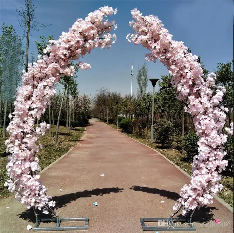 2.5M artificial cherry blossom arch door road lead moon arch flower cherry arches shelf square decor for party wedding backdrop