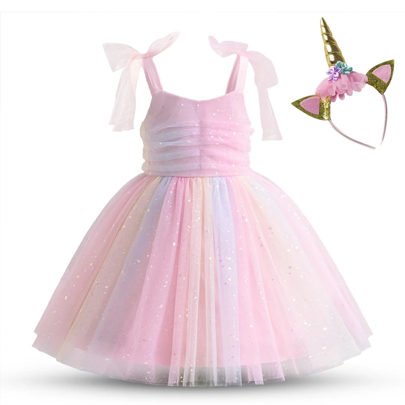 Dress for Kids Girl Babi Princess Dress for Baby Girl 2024 New Sequin Mesh Dress Kid\'s Casual Clothes Solid Bow Dresses for Girl