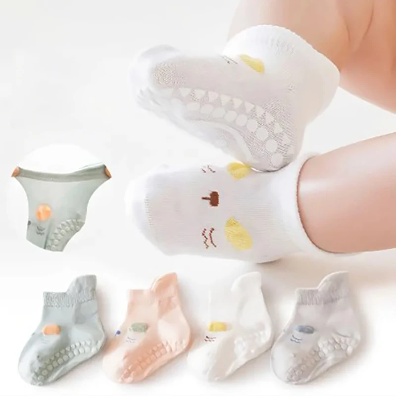 4 Pairs/lot 0-3Y Baby Socks Spring Autumn Pure Cotton Walking Kids Socks Non Slip Cartoon Contrast Color Low Tube Newborn Socks