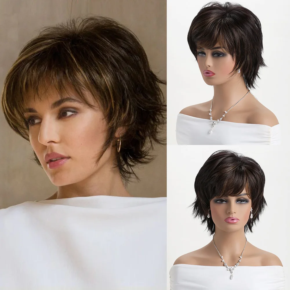 باروكة صناعية قصيرة مجعدة، باروكة شعر نسائية عصرية للارتداء اليومي، قطعة شعر من الألياف ذات مظهر طبيعي #1